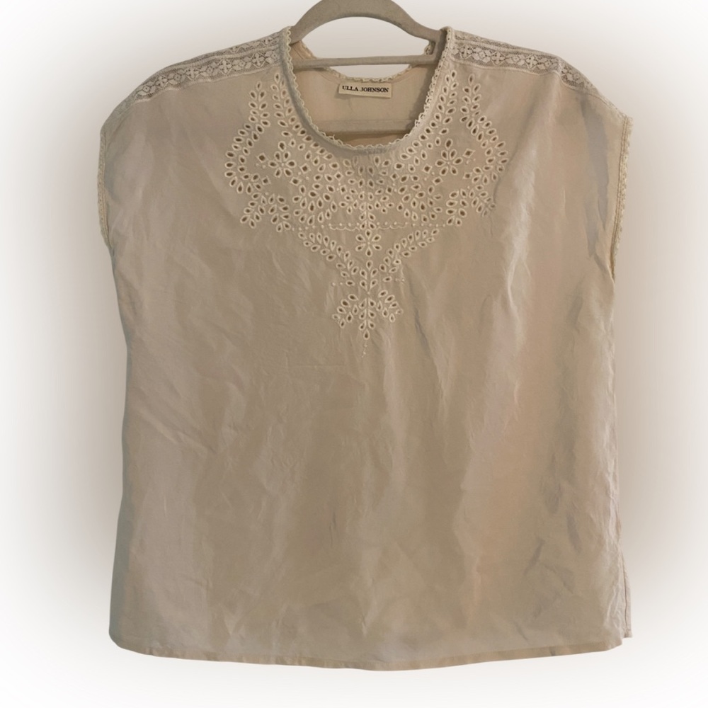 Ulla Johnson 100% Silk Eyelet Lace Minimalist Coquette Blouse Cream Size 6